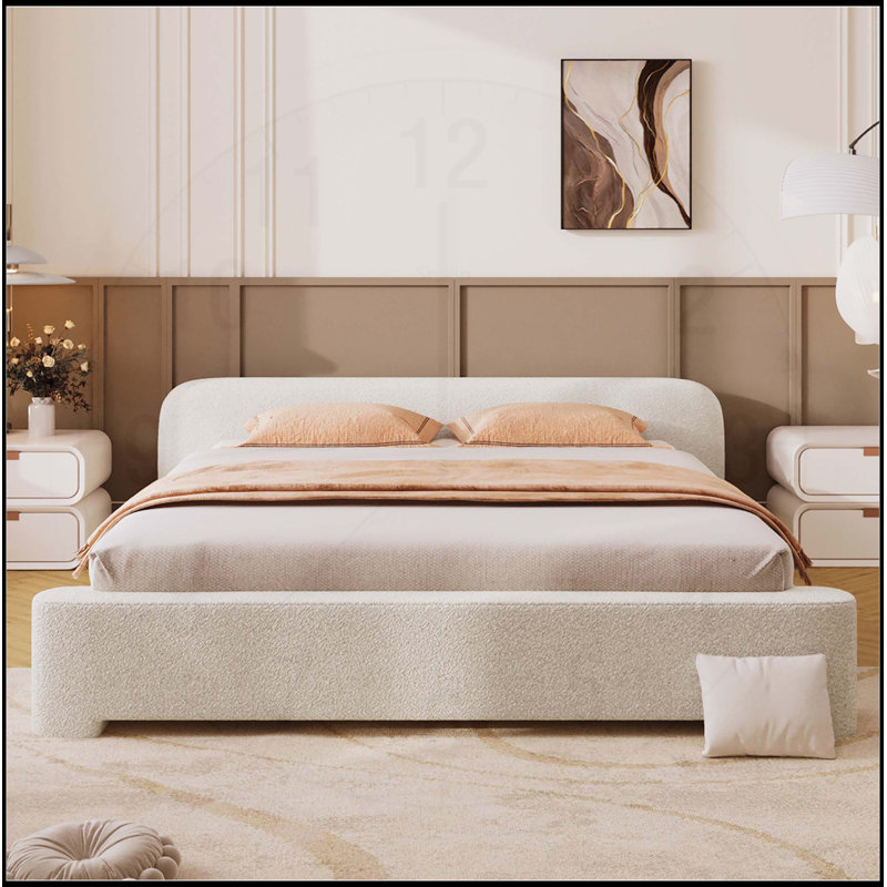 Lit tapissier élégant avec tête ondulée et coutures verticales, Grand