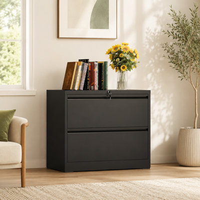 2-Drawer Metal Lateral File Cabinet 35.4"W with Lock — Steel Filing Cabinet for Home Office, Fits Letter & Legal Sizes
