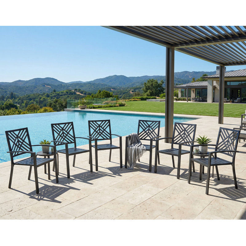  Ensemble de salle à manger 7 pièces pour patio, chaises empilables et ensemble de table pour le jardin, la cour arrière, la piscine
