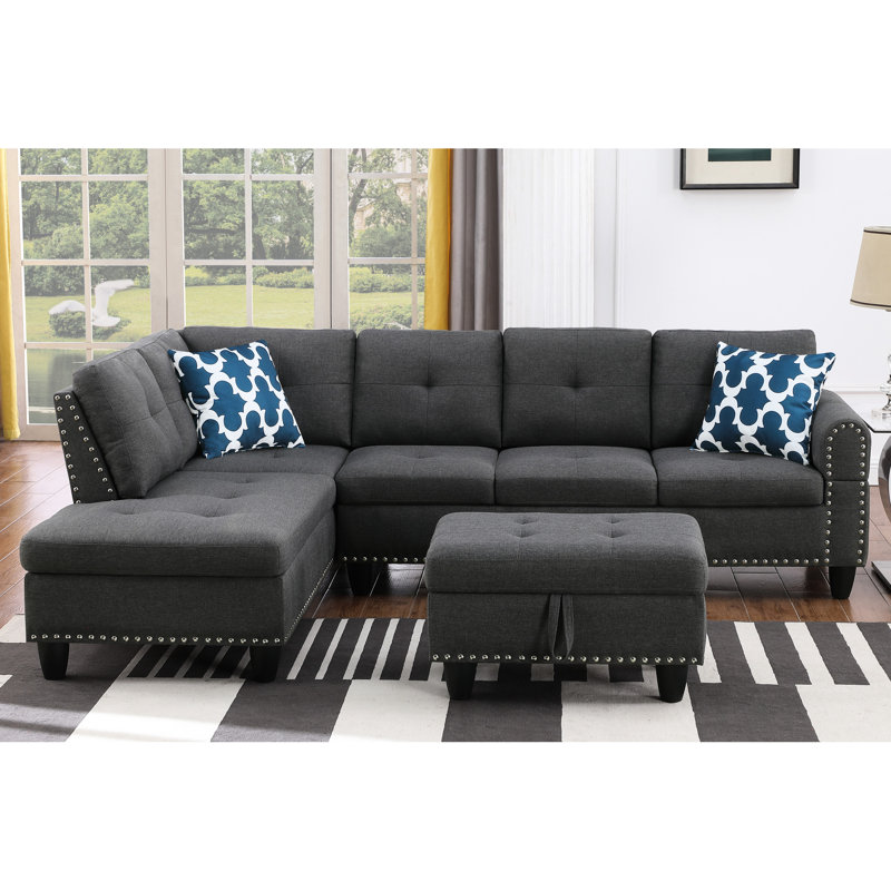 Dark Gray, L - Shaped, , Cup Holder Console, Pull Down Middle Seat, Family Bonding Time, Toss Pillows, , Blanket Storage, Engineered Wood Frame, Faux Leather Upholstery, Reduced Sagging Springs