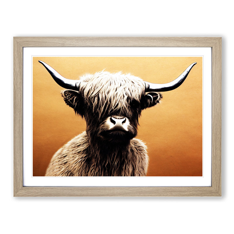 Highland Cow - Single Picture Frame Print, 46cm H x 64cm W x 2cm D, Oak