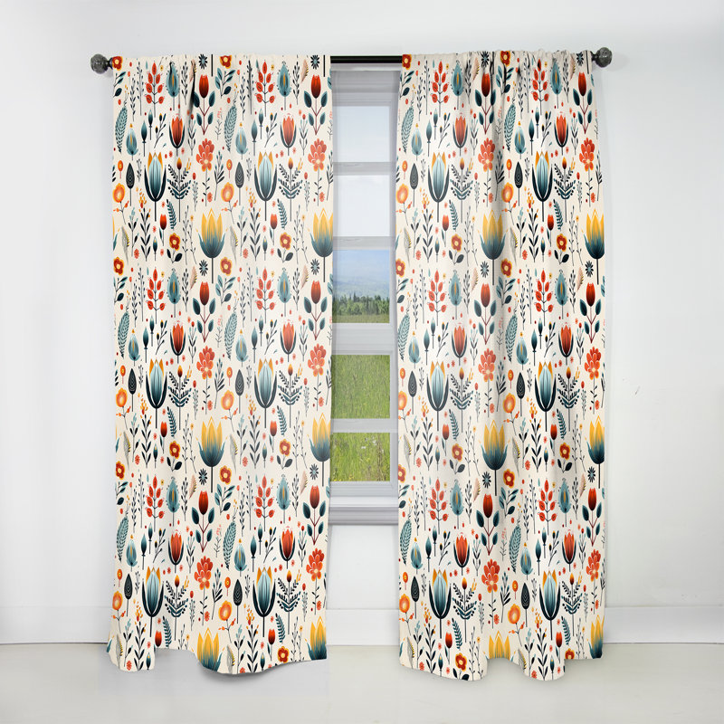 Rideau obscurcissant scandinave jaune et blanc Collage II - motif floral scandinave - 1 panneau, L 52 po x L 84 po