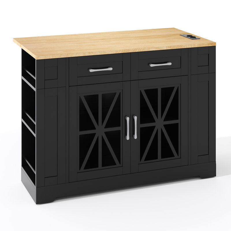 Kitchen Island With 2 Drawers And 2 Doors White, Black
