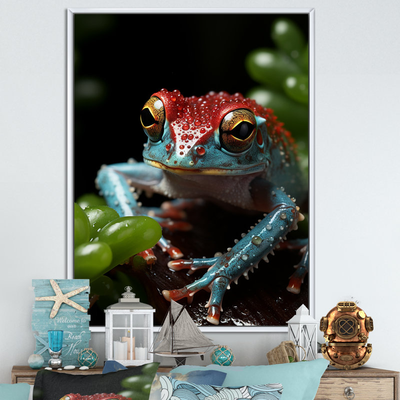 Hideaway de la grenouille sauteuse - art mural animaux côtiers, Cadre flottant blanc, H 32 po x l 16 po