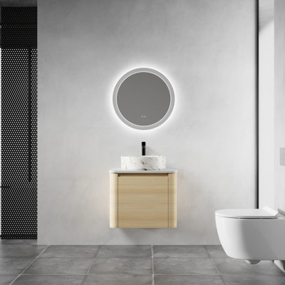 Meuble-lavabo de salle de bain, 23,63 po, contreplaqué, 1 pièce, mural, chêne blanc américain