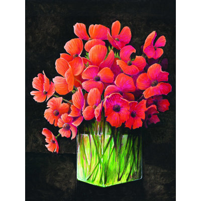 Vase fleurs sur fond noir - reproduction sur toile tendue