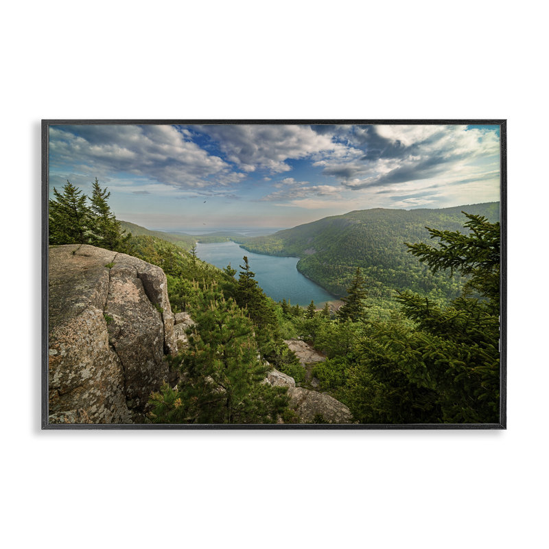 Vue sur le lac sur les montagnes, estampe numérique par Rick Berk, Giclée encadrée noir minuit, H 16 po x l 24 po