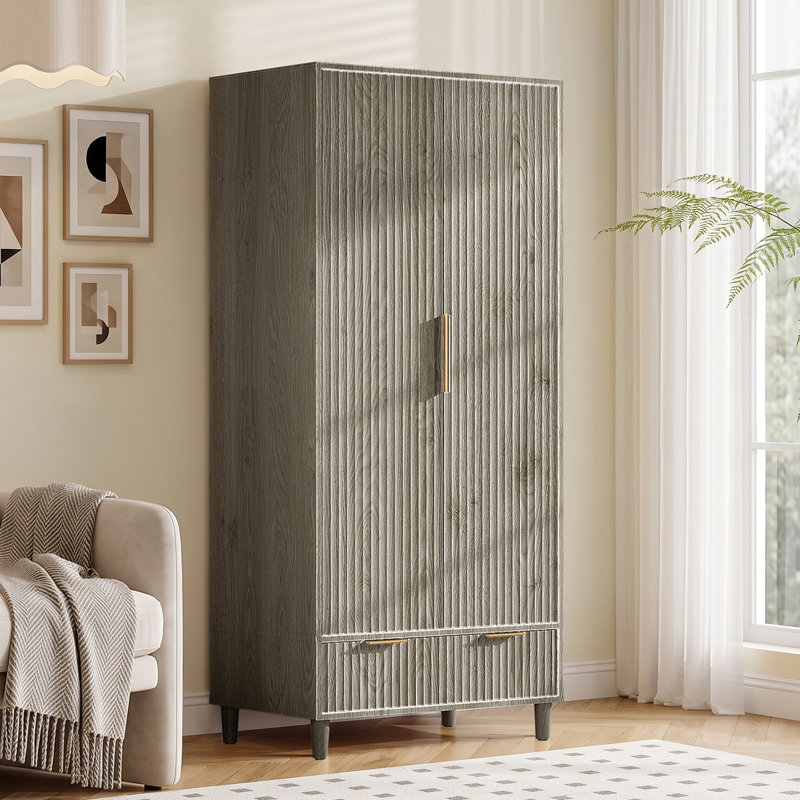 Armoire garde-robe 2 portes 1 tiroir, Gris