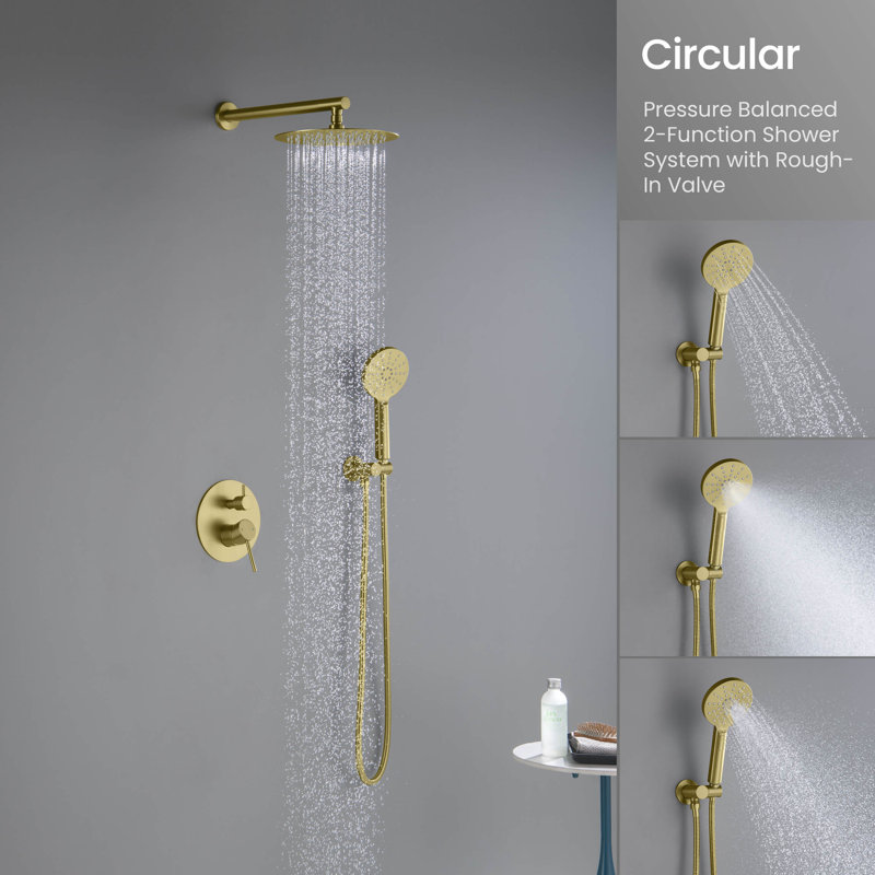 Circular Shower Faucet with Rough-in Valve, Brushed Gold