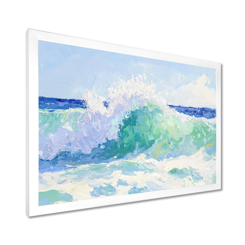 «Oceanic Waves Calm Horizon», reproduction d'art mural côtier, H 34 po x l 44 po, Reproduction encadrée, White