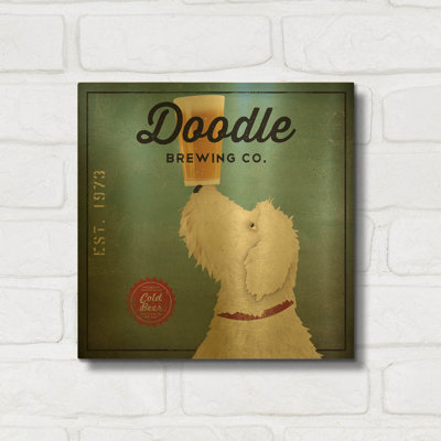 'Doodle Beer' By Ryan Fowler Gold Metal Wall Art, 12" x 12"
