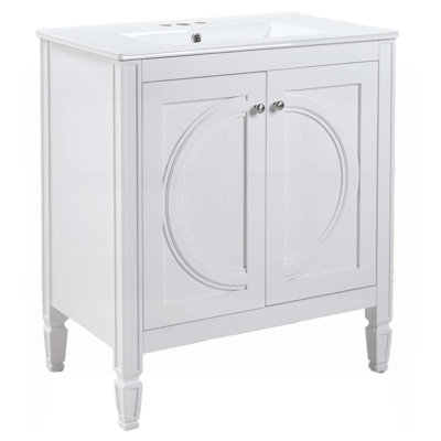 Meuble-lavabo blanc de 30 po sans assemblage avec lavabo en céramique, portes à fermeture en douceur et tablette ajustable pour un style campagnard moderne