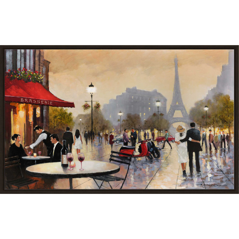 Paris Stroll par - Peinture, Cadre flottant espresso, H 39,5 po x l 63,5 po x P 2 po