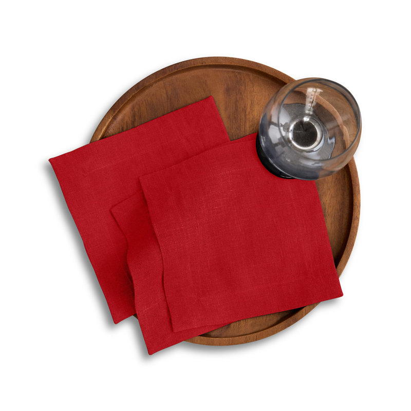 Dru - Cotton Linen Plain Cocktail Napkins, Red