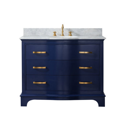 Meuble-lavabo simple en bois massif et manufacturé avec plateau en marbre Goleta