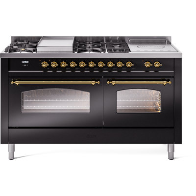ILVE Nostalgie II Series 60 in. Dual Fuel Range with 7 Sealed Burners, Griddle, Frenchtop (Liquid Propane, Glass Door)