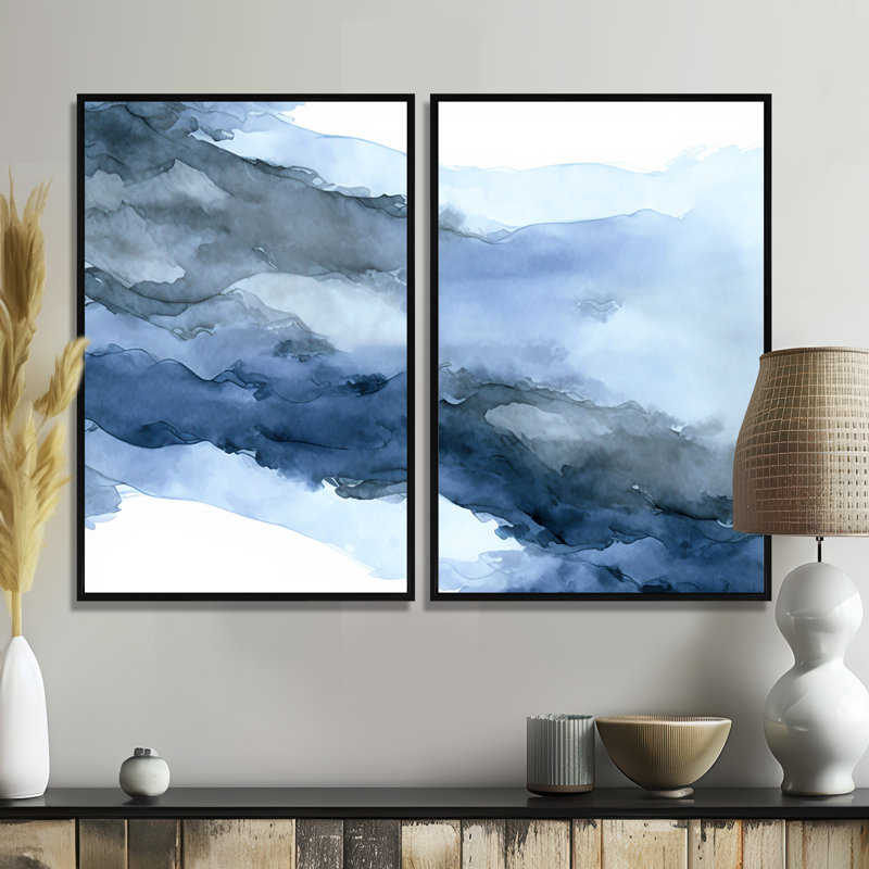 Sapphire Blue Nebula VII - art mural moderne, Black, 36" H x 48" W, Impression encadrée flottante