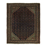 Vintage Malayer Rug In Midnight Blue And Salmon With Floral Pattern