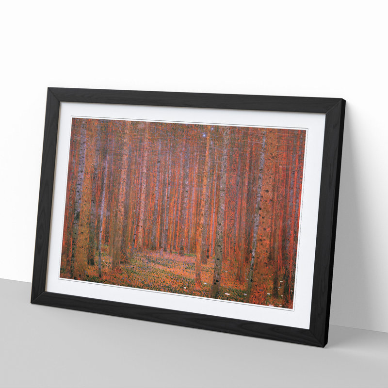 Pine Tree Forest by Gustav Klimt - Picture Frame Painting on MDF, 48cm H x 65cm W x 2cm D, Black Framed