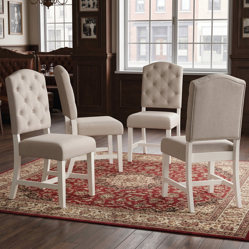 Ensemble de chaises de salle à manger et de salon de style rétro avec 4 chaises rembourrées, Blanc cassé, Blanc cassé