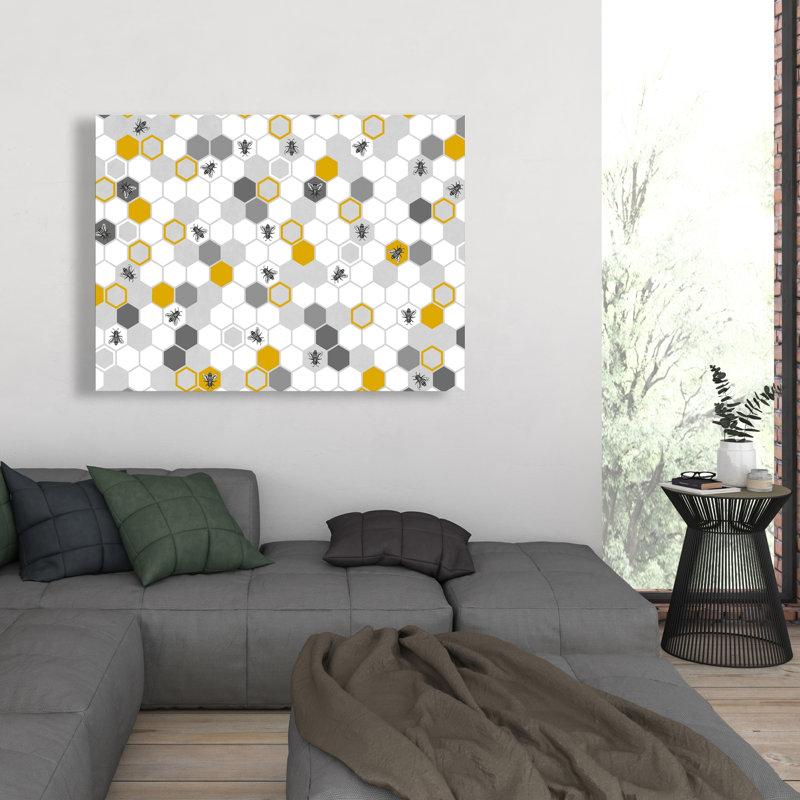 Beehive Pattern - Yellow Children Art Canvas for Home Decor