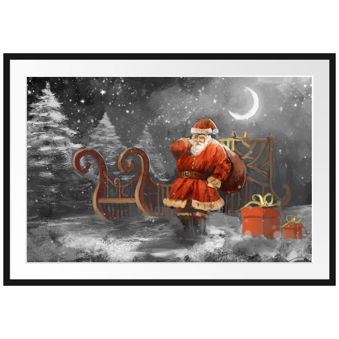 Weihnachtsmann mit Geschenken Gerahmter Fotokunstdruck Poster