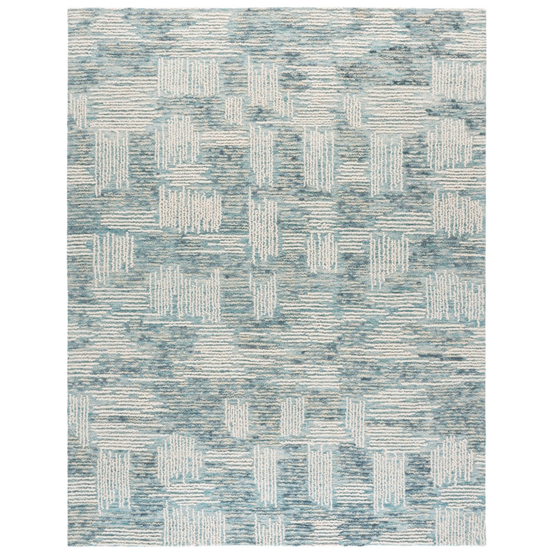 Weybossett Abstract Hand Tufted Wool Cotton Abstract Rug in Ivory/Blue, Rectangle 8' x 10'