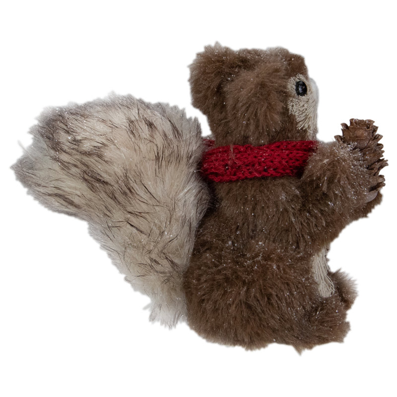 Figurine de Noël écureuil debout 6 "avec pomme de pin et écharpe rouge