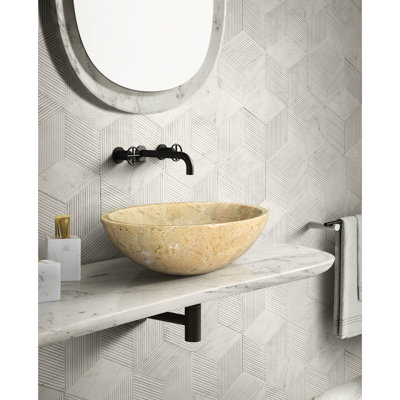 Lavabo de salle de bain en marbre doré jaune pour salle de bain, 15,7 po x 5,9 po, bloc solide, qualité, évier de salle de bain beige pré-percé naturel, 15,7 po de largeur, 5,9 po de hauteur, détails finis à la main, beauté