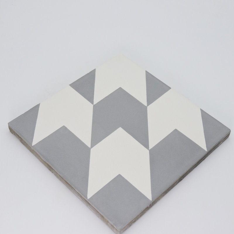 Oujda 8" x 8" Cement Patterned Wall & Floor Tile, Gray/White