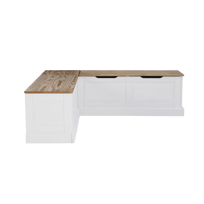 Eslick Solid Wood Corner Breakfast Nook Bench with Storage, White/Natural