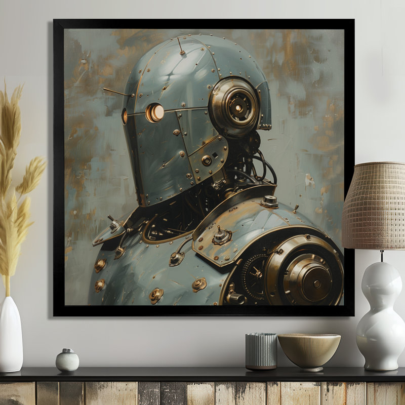Décoration murale blanche et grise majestueuse Robot I - Robots, Black Picture Framed, H 30 po x l 30 po