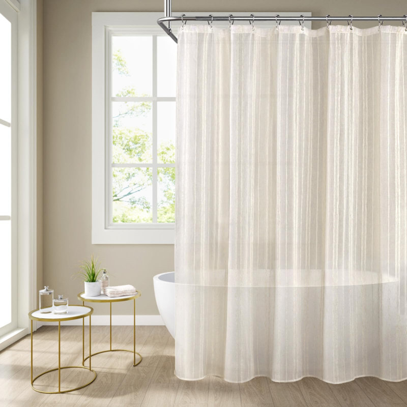 Cream Linen Sheer Fabric Shower Curtain 72" x 72"