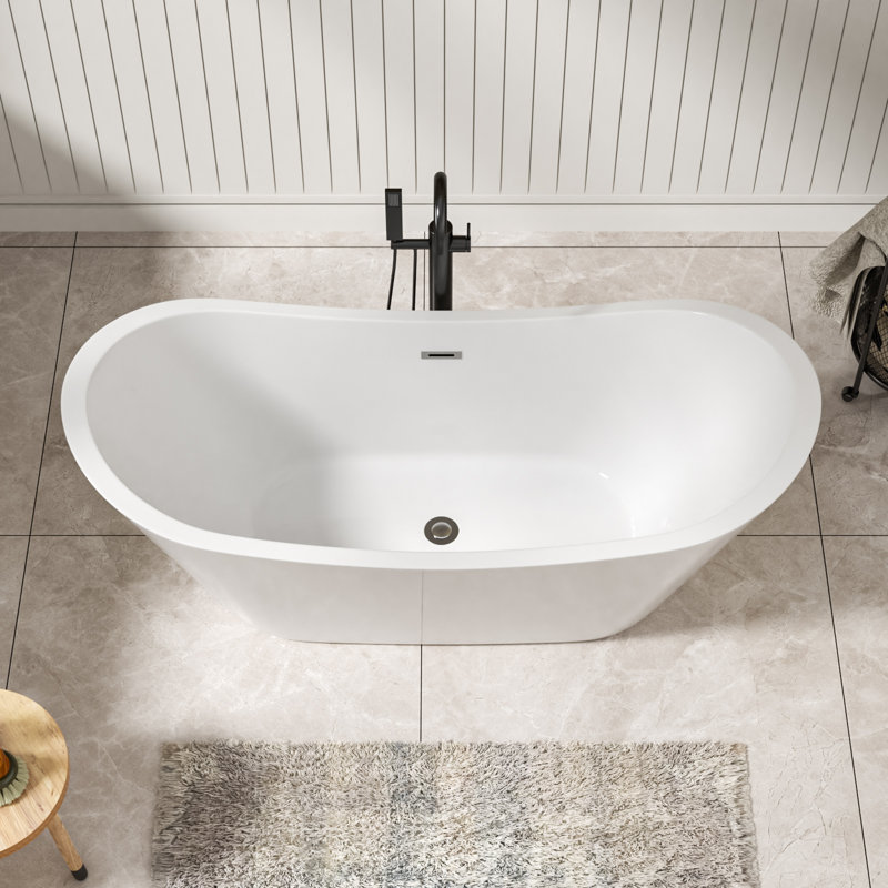 Baignoire de trempage blanche autoportante en acrylique 67 "x 29,5" avec drain