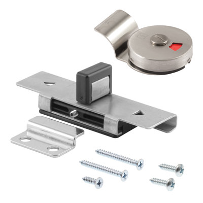 Prime-Line Slide Indicator Latch with Keeper and Pull, 1-3/8 in., Stamped Stainless Steel, Inswing Doors (Single Pack)