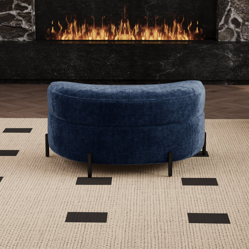 33.7" W Upholstered Storage Ottoman With Reversible Top, Navy