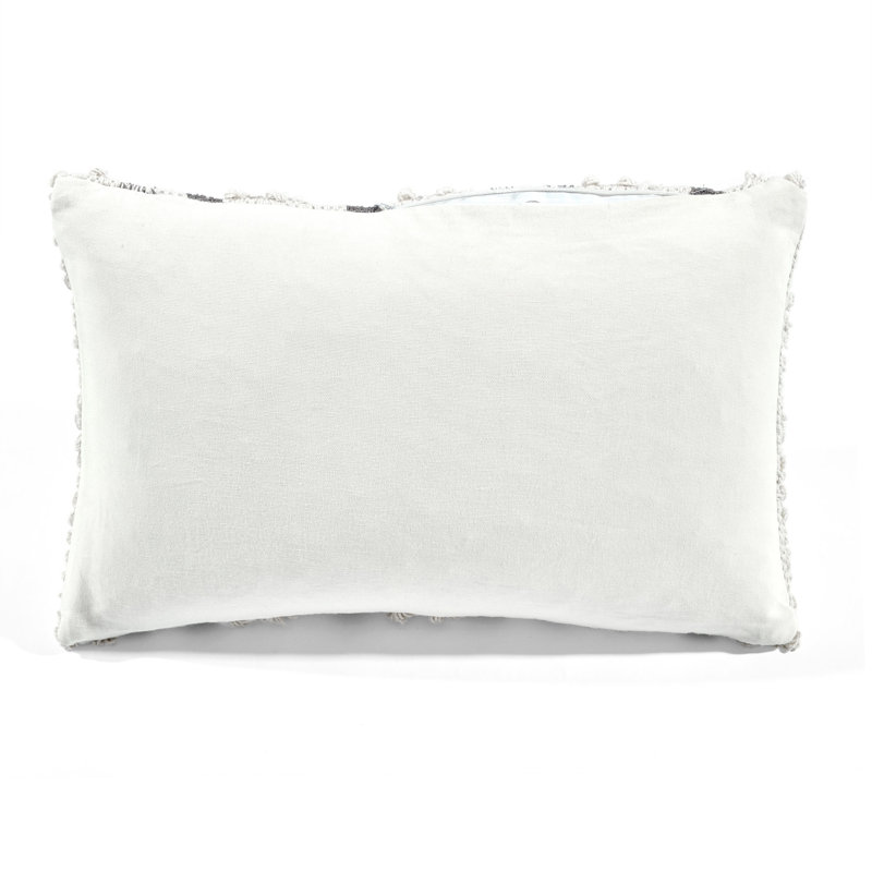 Gray and White Cotton Embroidered Rectangular Throw Pillow
