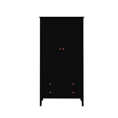Crown Modern Full Wardrobe with Hanging Rod and Drawers in Black