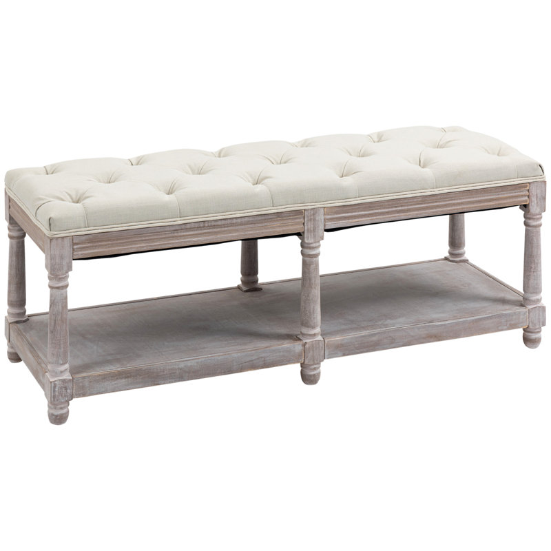 Mae 2-Tier Vintage Stool Button Tufted Window Seat, Cream White