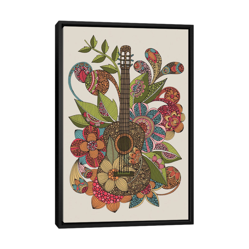 " Ever Guitar " by Valentina Harper, 26" H x 18" W x 1.5" D, Black Framed Canvas, No Mat