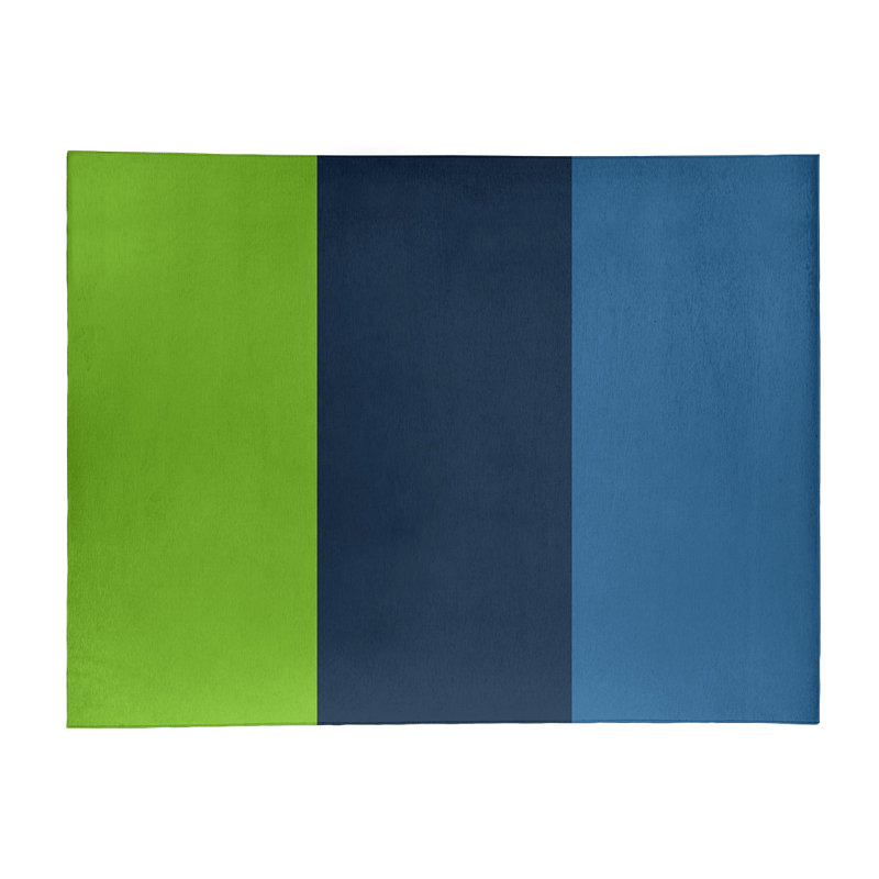 Tapis rayé vert aurore / bleu minuit / bleu lac, Rectangle 8 pi x 10 pi