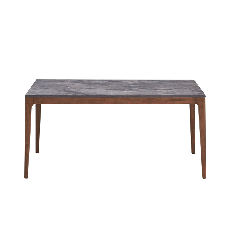 Table de salle à manger avec plateau en pierre d'ingénierie et finition noyer