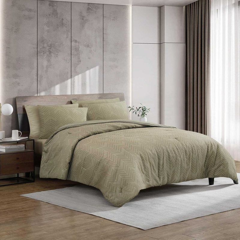 Ensemble d'édredon réversible Kenneth Cole, Édredon de très grande taille et 6 pièces suppl, Vert géométrique
