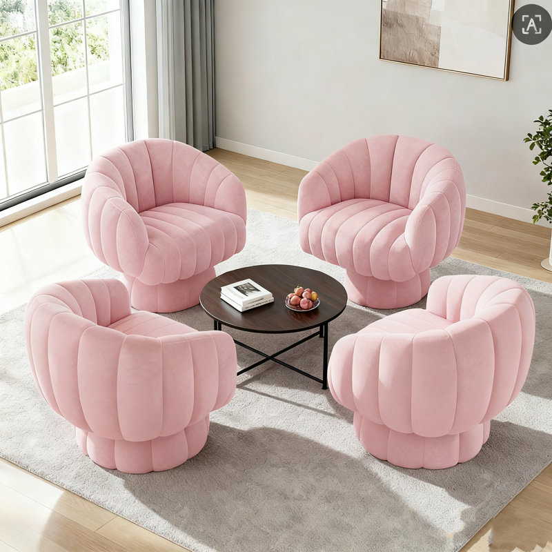 Fauteuil demi-tonneau pivotant rembourré avec coussin (ensemble de 4), Rose