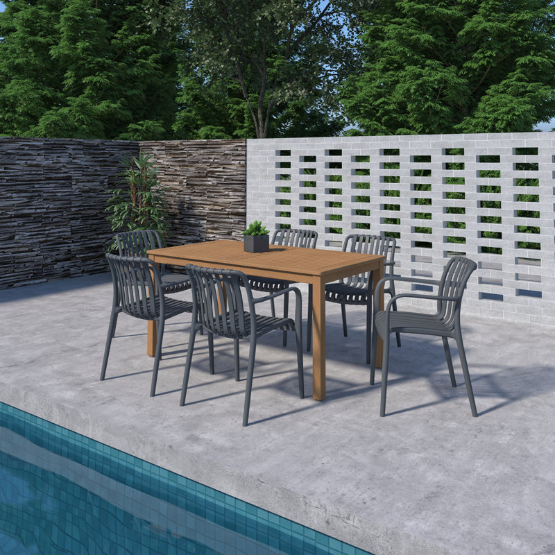 Amazonia Breian FSC Wood And And Resin Outdoor Patio Dining Set, Gray, 6