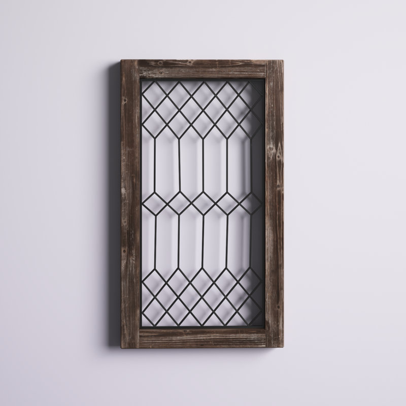 Décoration murale grille en métal à cadre en bois 1