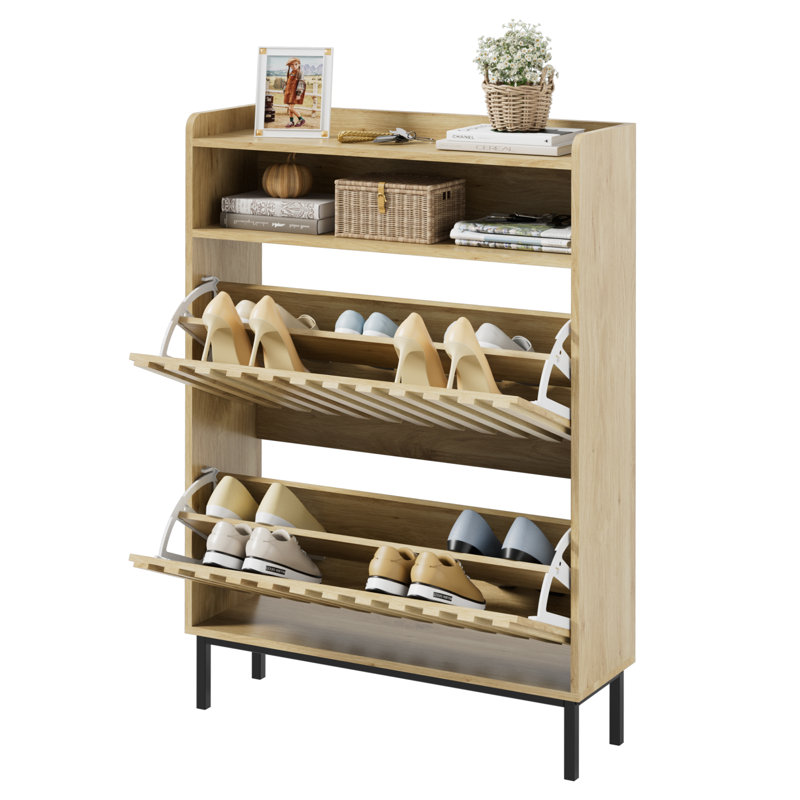 12 Pair Stackable Shoe Storage Cabinet, Ivory
