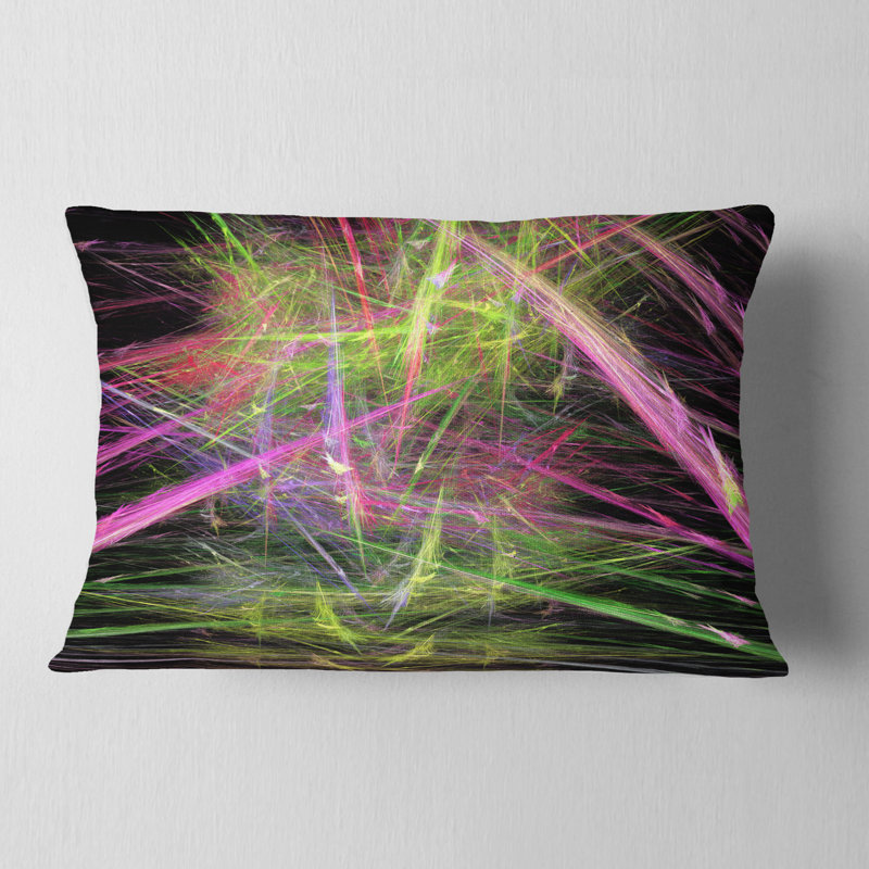 Coussin lombaire abstrait à motif fractal abstrait, Vert / rose