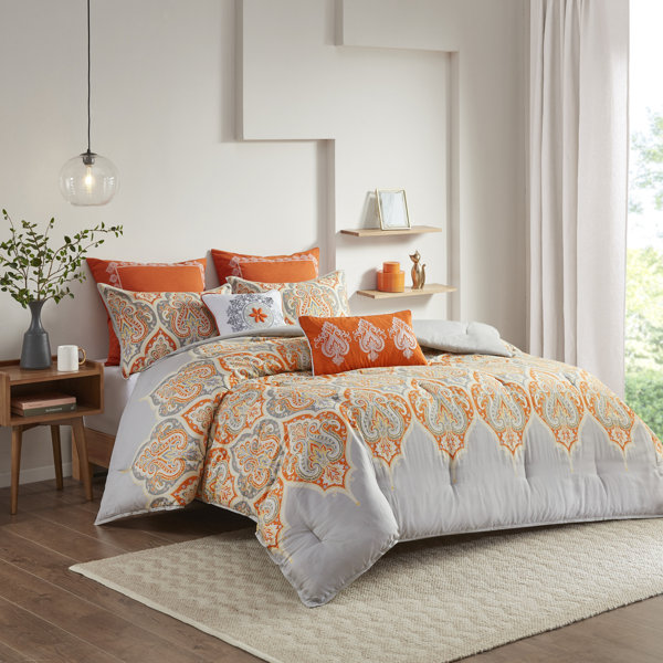  PERFEMET Burnt Orange Boho Queen Comforter Set 3Pcs