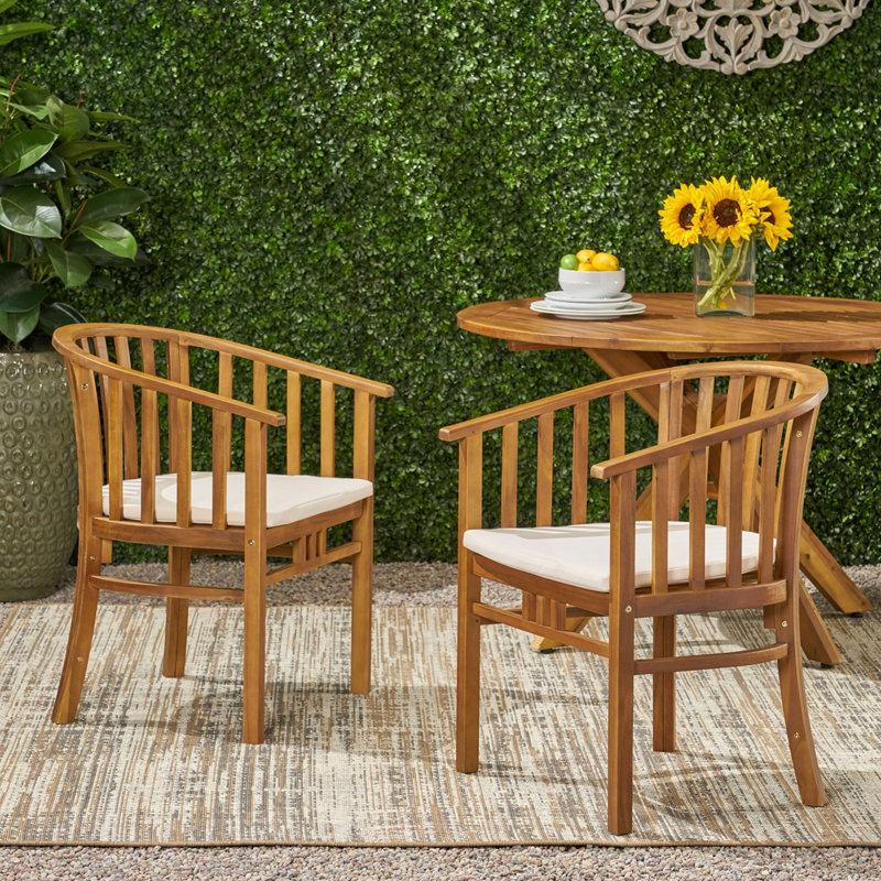 Ensemble de 2 chaises d'extérieur en bois avec coussins, Coussin beige / structure en teck